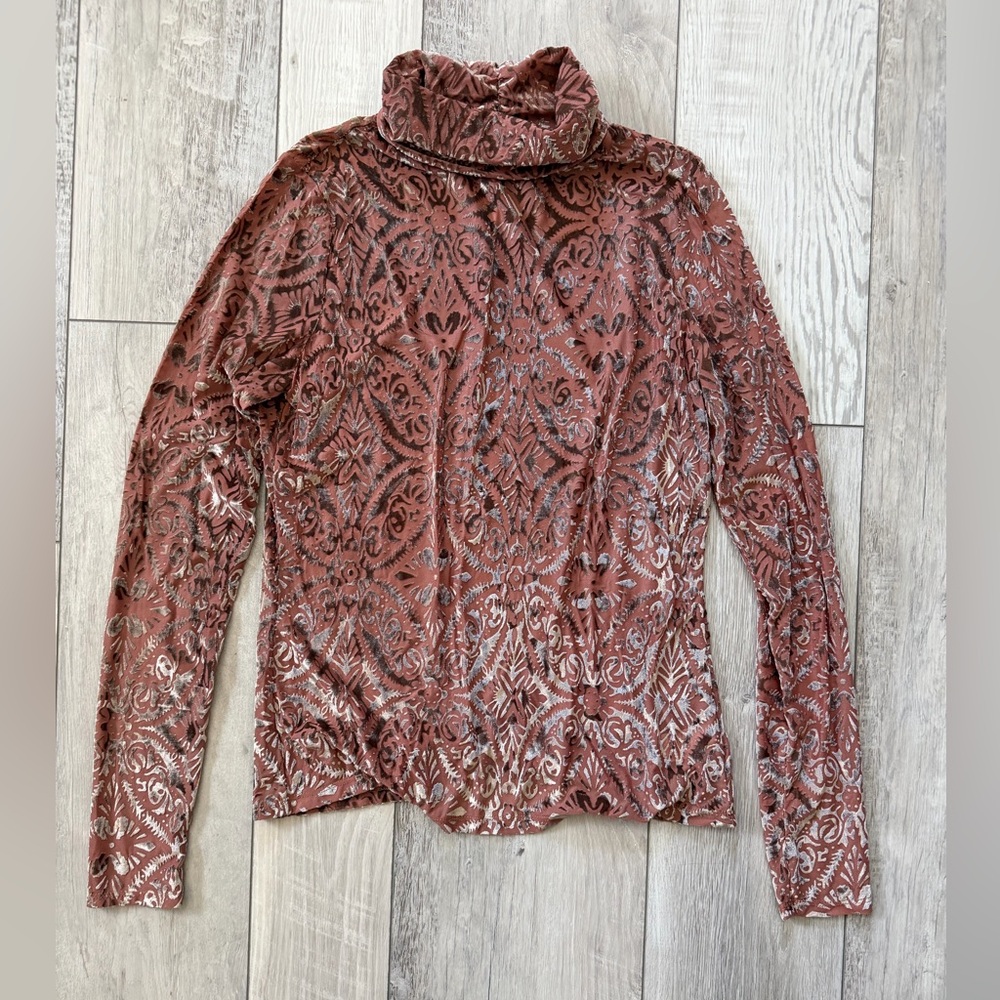 VICI Tessy Velvet Burnout Boho Printed Turtle Neck size mauve pink size XL - Picture 5 of 11